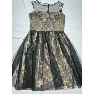 Vera Wang Dress Womens 4 Black Gold Lace Fairy Evening Elegant Whimsigoth NWT